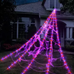 Halloween Riesen Spinne Leuchtend Spinnennetz Plüsch Gruselig Rote Augen Lila LED Beine Außen Party Deko Requisite
