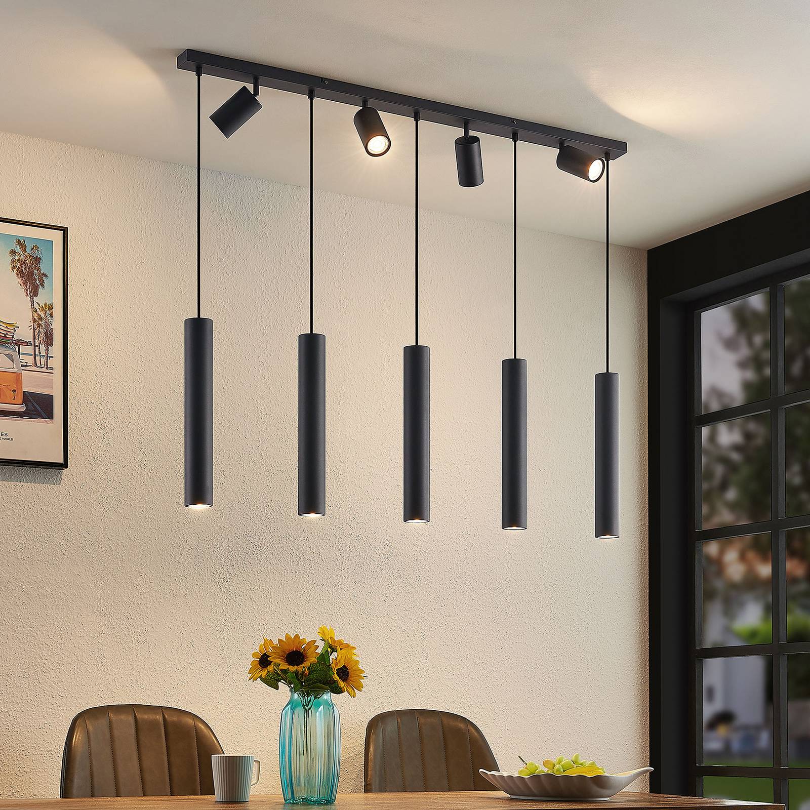 Pendant Light Sanad Lindby, dimmable, Black, Living / Dining Room, metal, Modern, Ceiling Light