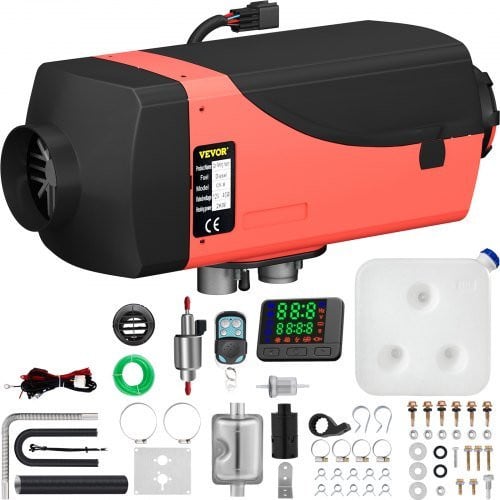 VEVOR Diesel Standkachel 2KW, 12V Diesel Luchtverwarmer met LCD-scherm en Geluiddemper, Rood