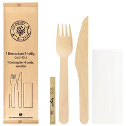 25x Bestecksets 4-teilig aus Holz 21cm 25 Sets
