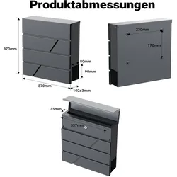 Wiltec, Briefkasten, Briefkasten V14 Anthrazit 370x105x370mm Schloss Zeitung pulverbeschichtet (37 x 10.50 x 37 cm)
