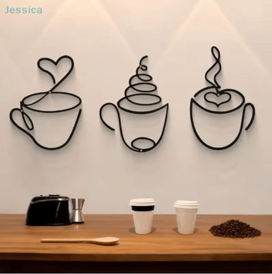 Inspire Picks Metal Coffee Cup Wall Art Black Cafe Decor For Kitchen & Coffee Bar b