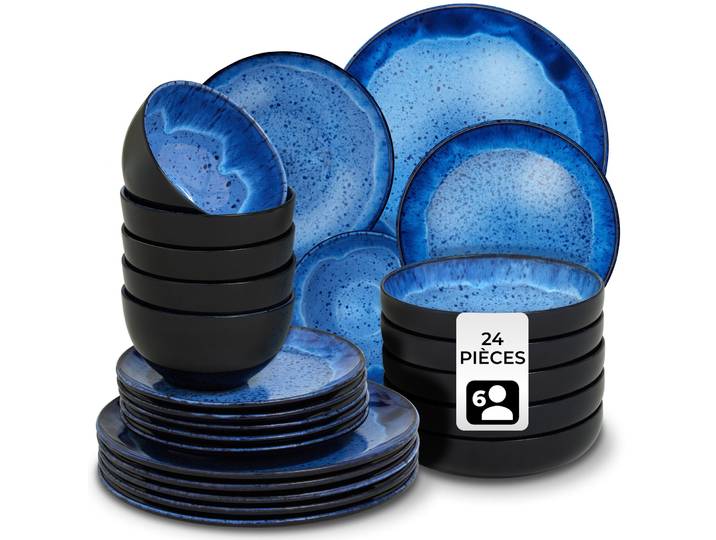 Set de vaisselle MARE en faïence pour 6 personnes - 24 pièces, bleu