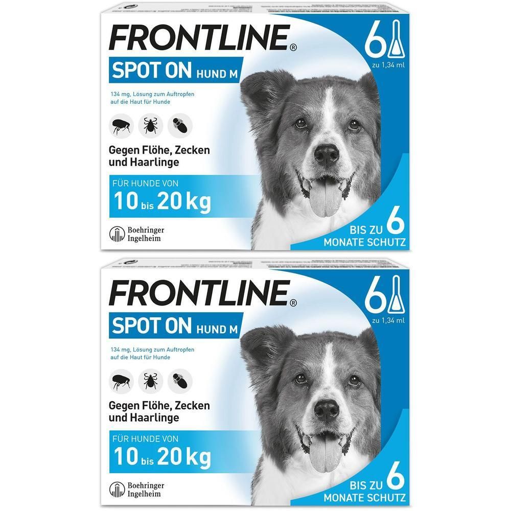 Frontline Spot ON Hund (10-20kg) gegen Zecken und Flöhe Doppelpack 2x6 St Einzeldosispipetten