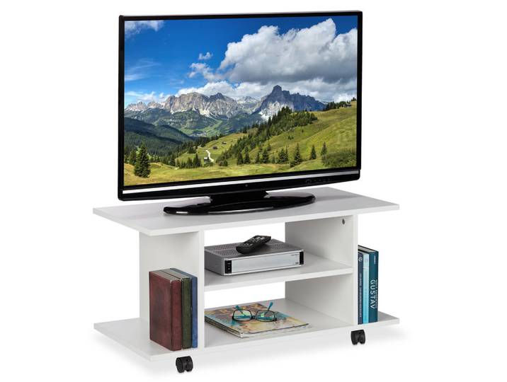 Relaxdays Tv-Board Weiß mit Rollen 80 cm, 80x40x40 cm, Wohnzimmer, TV Möbel