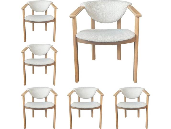 ESSZIMMERSTUHL KALLA 6er Set in Creme Bouclé, massives Buchenholz 58/60/74 cm