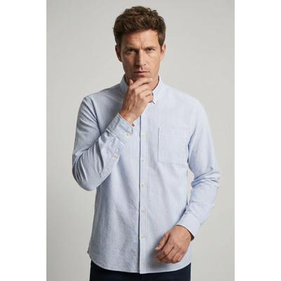 Langarmhemd CAMEL ACTIVE, Herren, Gr. L, N-Gr, blau (sky blau), Stoff, Obermaterial: 100% Baumwolle, gestreift, regular fit, Rundhals, 2-Knopf-Manschette, Hemden, mit Button-down-Kragen