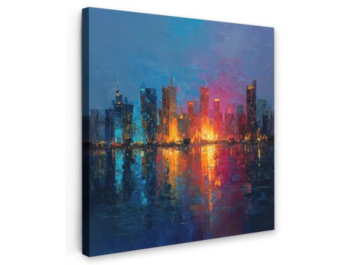 LEINWANDBILD Skyline - Pinselstriche - Dunkelblau - Leuchtend Wandbild Wohnzimmer 50x50 cm