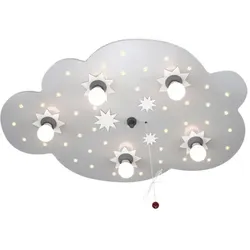 Elobra Kinderzimmer-Deckenleuchte STERNENWOLKE 40x LED + 5x E14, mit Zugschalter für Nachtlicht, Silber ELO-124574