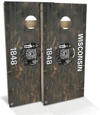 Skip's Garage Wisconsin Flag Rustic Outdoor Cornhole Board Set