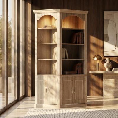 FUFU&GAGA "142"" Modular Bookcase Wall Unit Large Library Storage Cabinet with Light, Acrylic Door Display Cabinet Bookshelf"