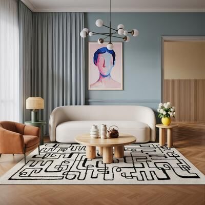 ROW Quinn Mid-Century Modern Beige/ Black Area Rug