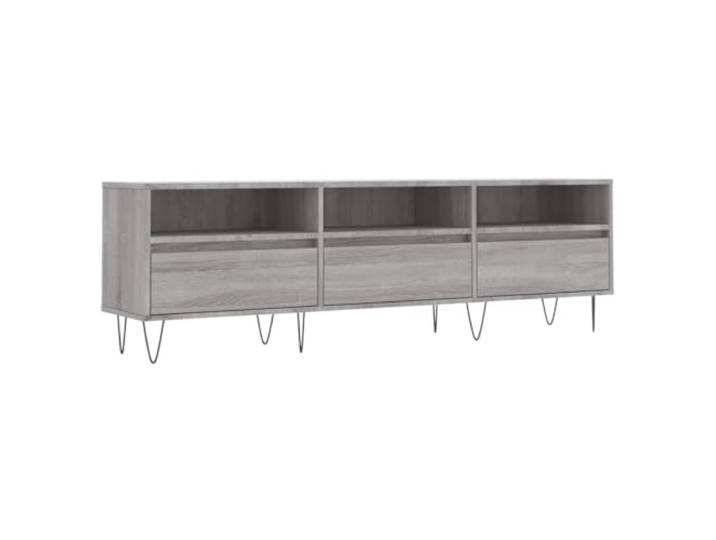 GHVBNMF TV Lowboard Schrank Grau Sonoma 150x30x44,5 cm 6 offene Fächer bieten viel Platz für Konsolen und Medien im Wohnzimmer. Robuste Eisenbeine sorgen für stabilen Stand.