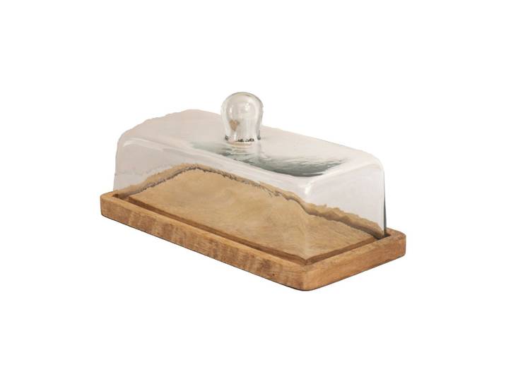 Plat à gâteaux en bois marron, rectangulaire, cloche transparente