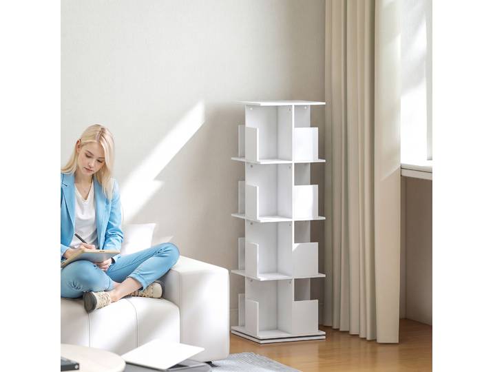 HOMCOM Bibliothèque Rotative 4 Niveaux 16 Compartiments Blanc