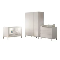BABYZIMMER SET Keely Kiefer & MDF weiß Babybett Wickelkommode Schrank