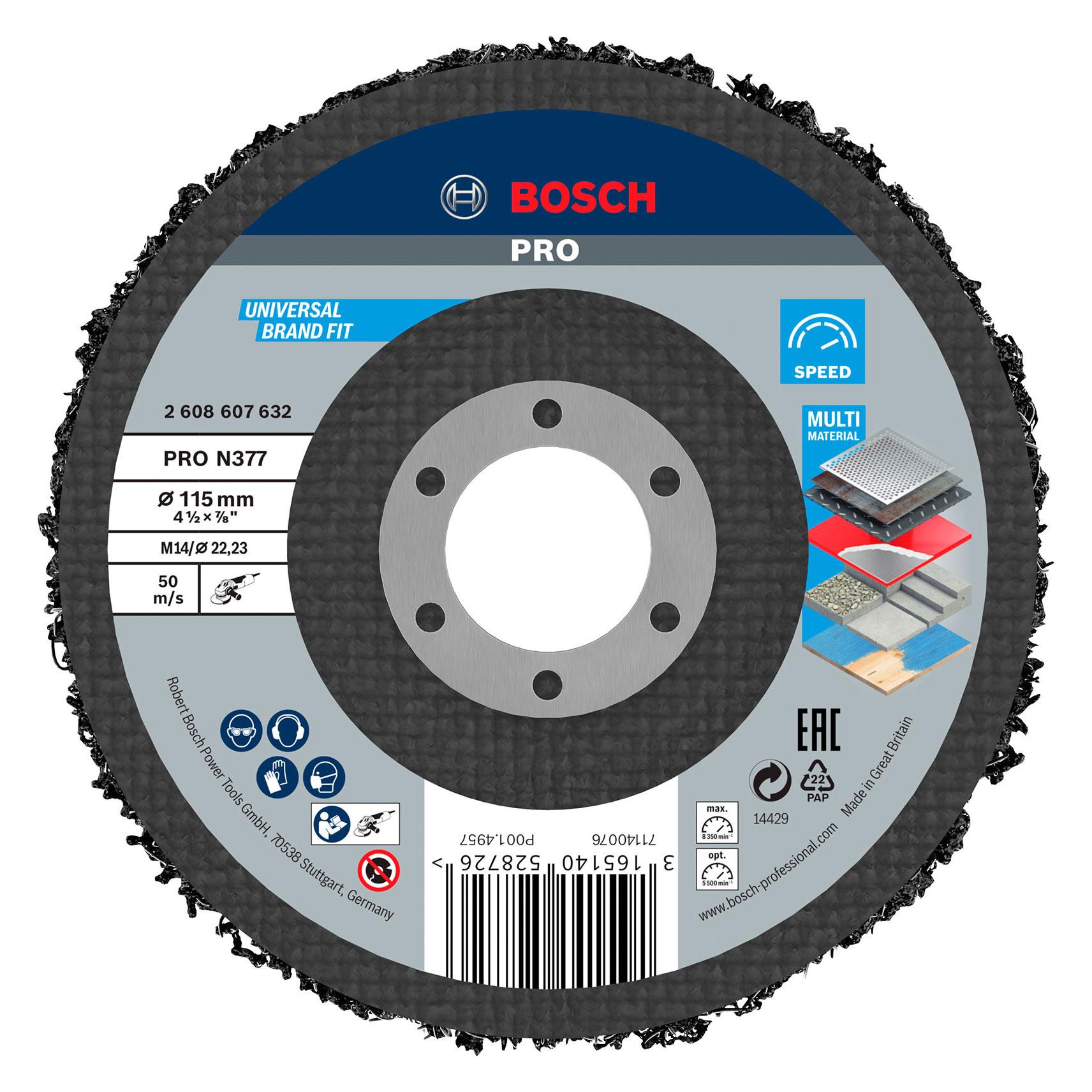 Bosch Professional Zubehör PRO N377 Multi Material Reinigungsscheibe, 115 mm, 22,23 mm (2608607632)