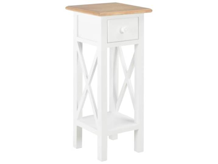 TEKGHUT Beistelltisch Weiß 27x27x65,5 cm Kiefernholz mit Schublade Massives Kiefernholz, weiß lackiert, Schublade, für Deko und Kosmetik, kompakte Größe