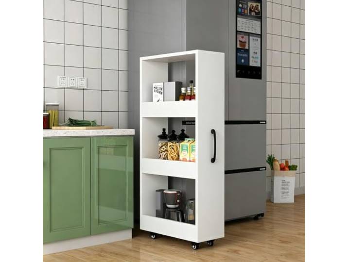 Schmaler Rollwagen für Nischen, Küchenregal mit 7 Ebenen, Platzsparendes Stabiles Holzmaterial,vielseitige Aufbewahrung, Mobiles Regal Aus Holz Für Küche(White,120x45x15cm)