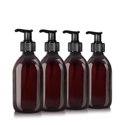 Oputec Set van 4 Navulbare Zeepdispensers met Pomp, Bruin Transparant, 4 x 300 ml