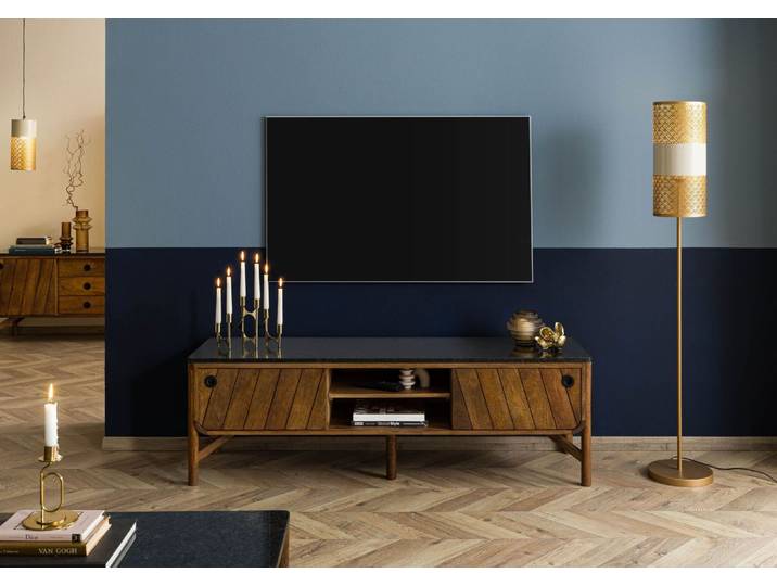Meuble TV Manguier 160x45x50 marron huilé / granit foncé LOS ANGELES #101