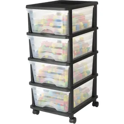 VEVOR Schubladenwagen Schubladenschrank mit 4 Schubladen (17 L / per), rollbarer Schubladen-Container Schubladenbox mit durchsichtigen Behältern für Bürobedarf Bastelräume Klassenzimmer