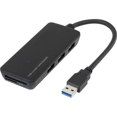 Renkforce RF-4027443 USB-Hub 3 Port USB-A, SD, microSD USB 3.0 5 GBit/s mit eingebautem SD-Kartenleser Schwarz