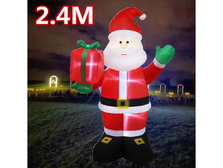 Père noël gonflable de 2.4M, paquet cadeau ondulé, lumières LED intégrées, décoration intérieure et extérieure de vacances, accessoires de fête de jardin
