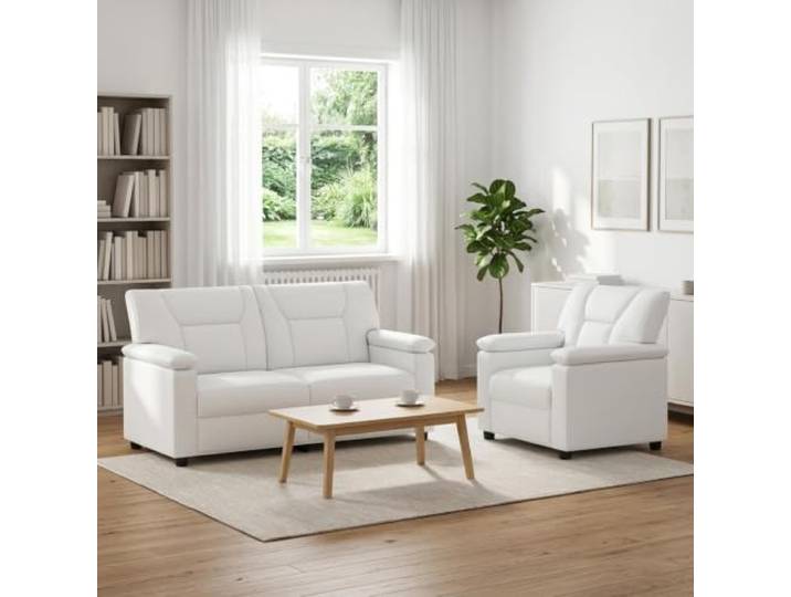 Sofa-Set 2 Stück Weiß Kunstleder Metallrahmen,Faserfüllung,Sperrholzarmlehnen,Reißverschluss,leicht zu reinigen