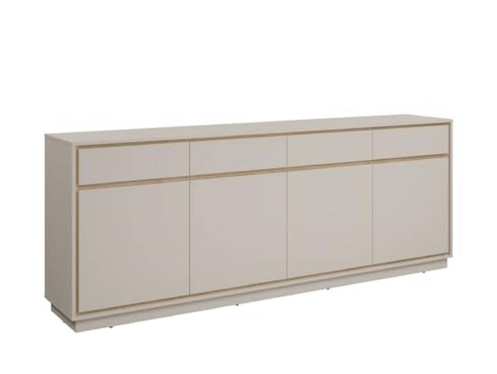 Sideboard Cosme 4 Türen 4 Schubladen 220x84x40 cm Kaschmir/Geölte Eiche 4 Böden hinter Türen klare Trennung, vielseitig Wohnzimmer Esszimmer Arbeitszimmer Diele Wohnbereich Flur geeignet
