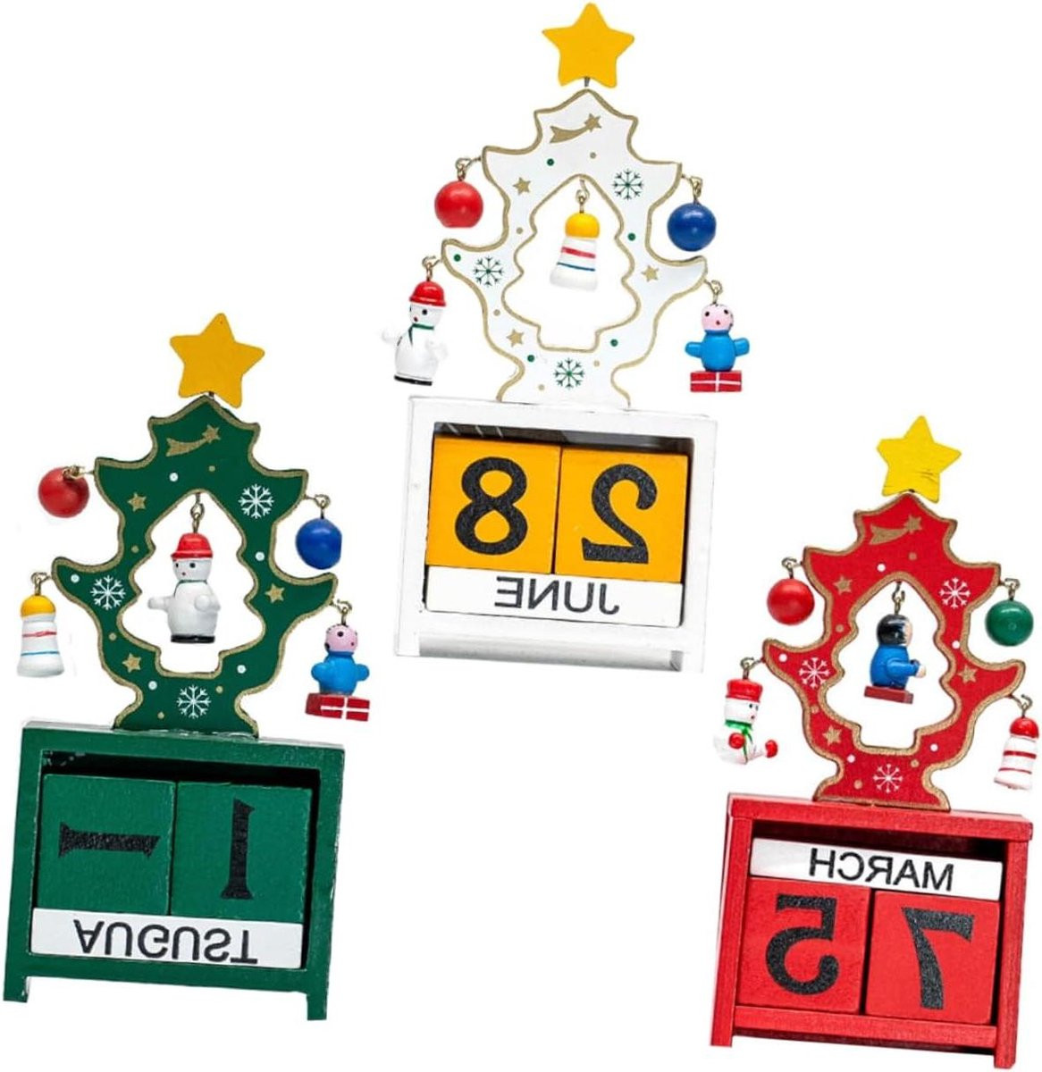 Set van 3 kleurrijke houten kerstkalenders voor kinderen