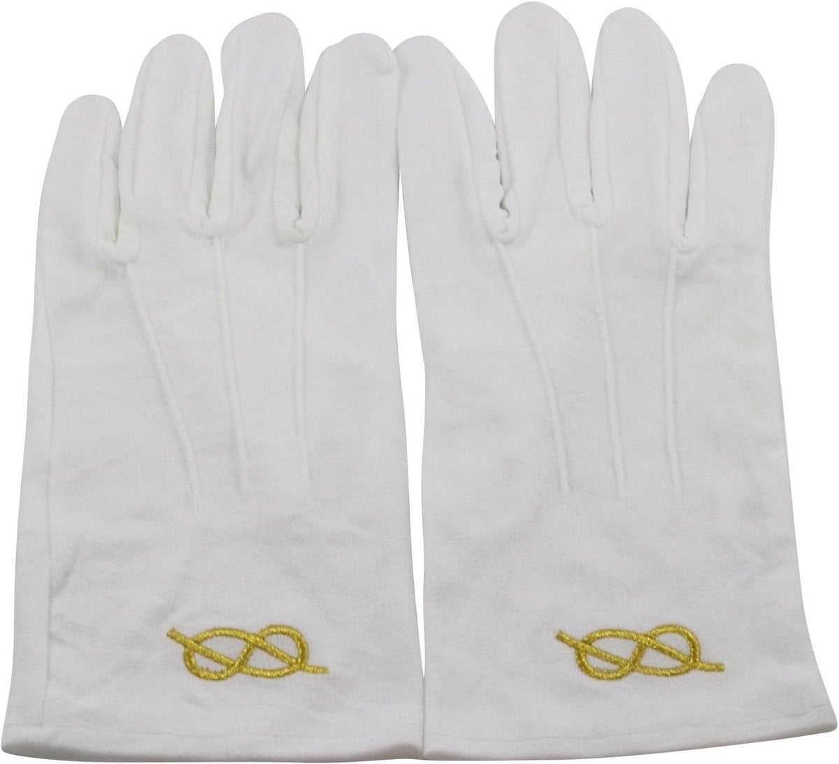 Witte katoenen handschoen voor volwassenen met gouden liefdessymbool borduurwerk voor een Vrijmetselaar outfit