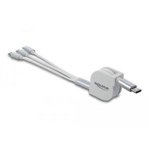 DeLock Ladekabel 85844 3in1 Aufrollkabel, weiß, USB-C auf Micro-USB & USB-C & Lightning, 0,98m