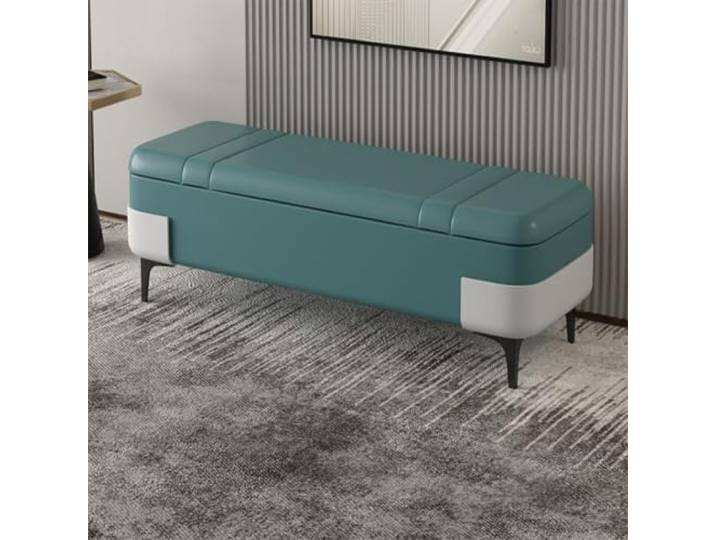 Sitzbank mit Stauraum, moderne Leder Bettbank mit Metallrahmen für Flur Leder Polsterbank, Stauraum am Bettende, stabiler Metallrahmen, modernes Design(Green,40*40*40cm)