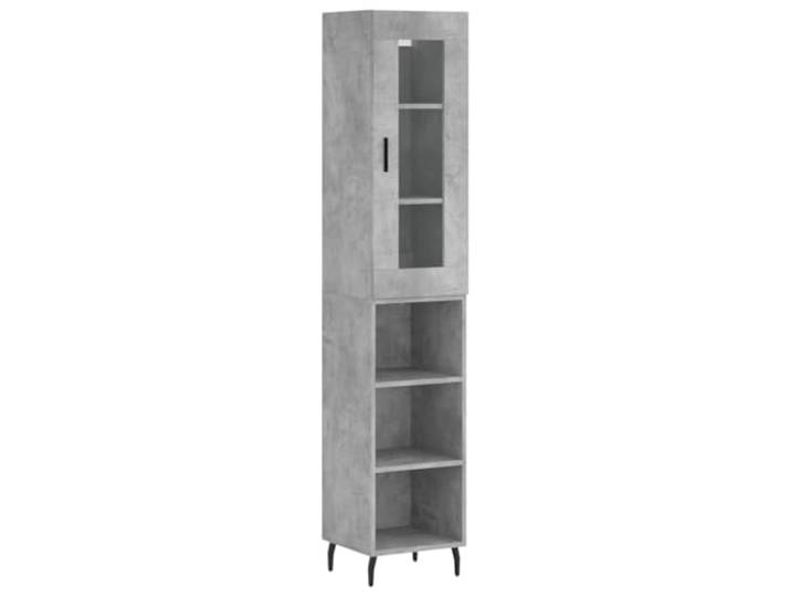 GFMGUEMV Highboard Betongrau 34,5x34x180 cm Holzwerkstoff Schrank Stauraum, Eisenbeine, Wohnzimmer, Holzwerkstoff, glatte Oberfläche