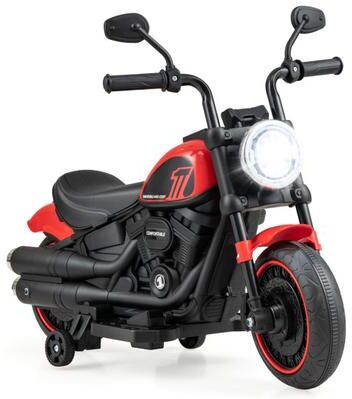 Costway Kids Electric Motorcycle with Training Wheels and LED Headlights-Red