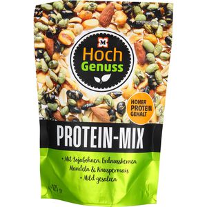Hochgenuss Nussmischung Protein-Mix, im Beutel, geröstet & gesalzen, 2 Nusssorten, Sojabohnen & Mais, 125 g