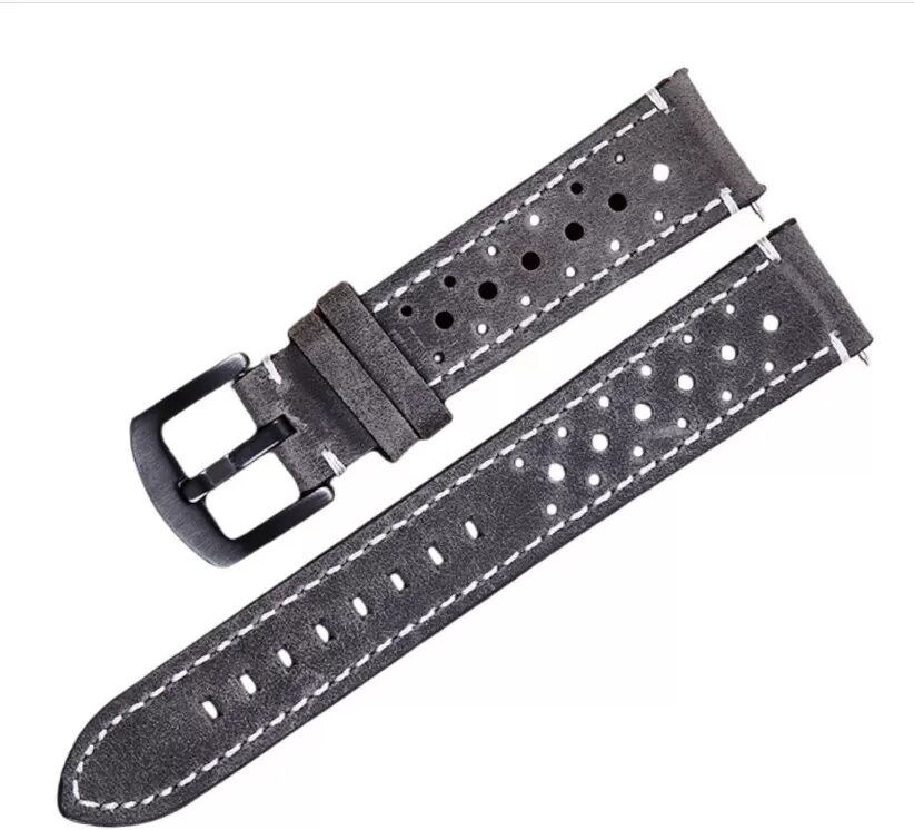 INF Vintage Crazy Horse Leder Universal Smartwatch Armband - Schnellverschluss, Atmungsaktiv Grau 22 mm