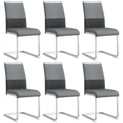 Merax Freischwinger(Set, 6 St), Moderne Esszimmerstühle 6er Set, Rückenlehne aus PU Kunstleder und Leinen, für Esszimmer, Gast Bürostuhl, grau