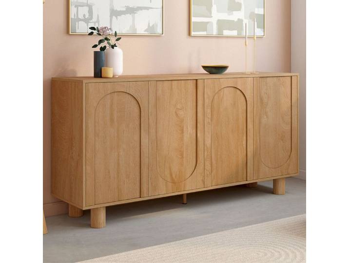 ID MARKET buffet 4 portes 160 cm Moderne bois effet chêne