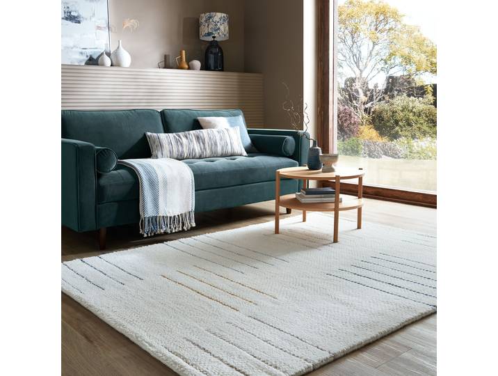 Kurzflorteppich Dottie geometric Blau/Weiß 200 x 290cm Wolle
