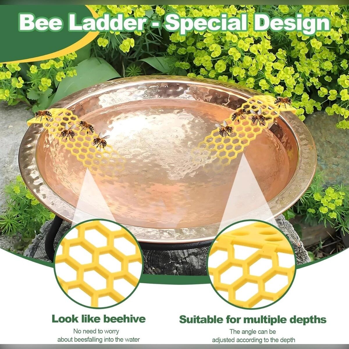 INF 2er-Pack Schwimmende Bienenleiter – Waben-ABS-Tränke für Blumentöpfe, Teiche und Vogelbäder Gelb