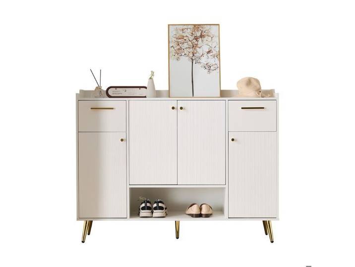 Meuble à chaussures étagère à chaussures avec 2 tiroirs et 4 portes banc de rangement pour chaussures pieds en métal 130×37×100cm