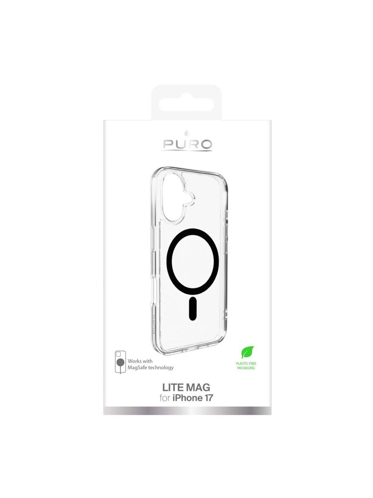 Puro Lite Mag TPU+PC Case Compatible with MagSafe for iPhone 17 - Transparent with Black Ring