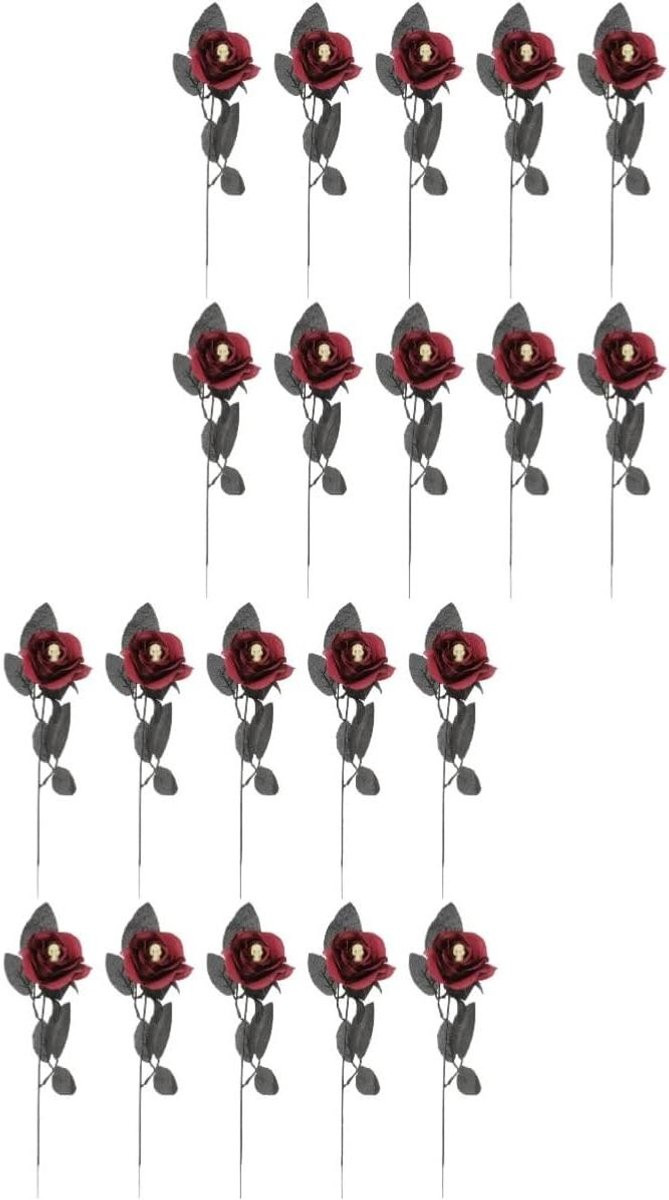 20 stuks Nep Rozen Kunstbloemen Schedel Halloween Decoratie Donkerrood