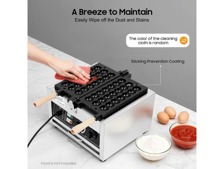 Machine à gaufres commerciale 1500W, mini-machine à gaufres aux œufs en acier inoxydable 201, 50-300 ° Température réglable, multifonctionnel pour les crêpes et les muffins