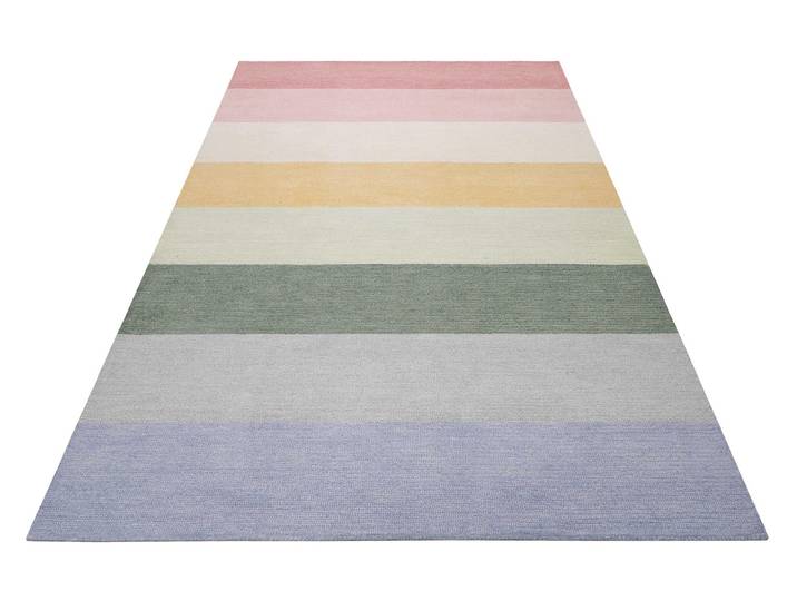 Kinderteppich SMART KIDS Lio , bunt (pastell bunt), B:80cm H:1,2mm L:150cm, Wolle, Teppiche, Kinderteppich, handgetuftet aus Naturfasern, bunte pastellige Streifen, Kinderzimmer