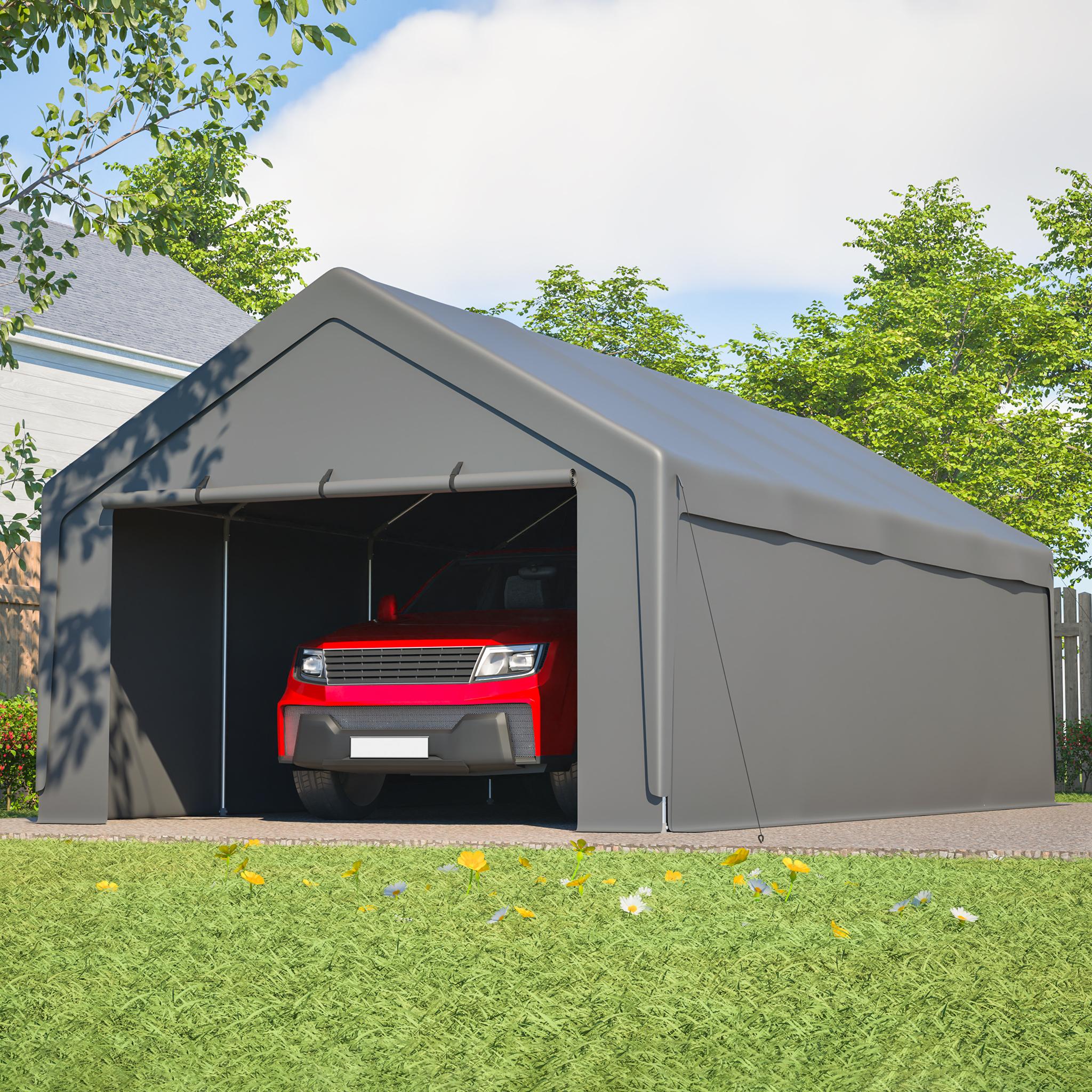 Carport 13x25 Fuß, für Auto/LKW/Boot, Schwerlast, verzinkter Stahlrahmen, wasserdichte Plane, 8 Beine. Gray