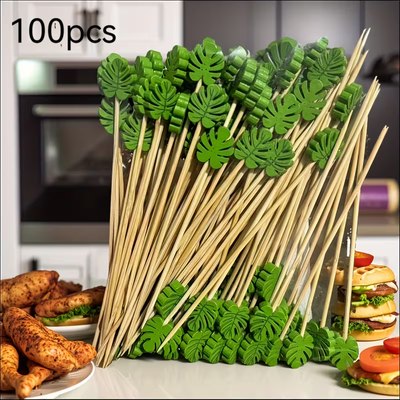 The Handy Homestead Bamboo Cocktail Picks Tropical Leaf Drink Sticks 100pcs