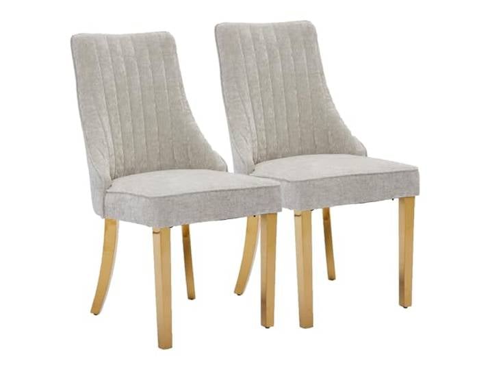 SEEDWAVE Esszimmerstühle 2er Set mit Chenille-Bezug, moderner Küchenstuhl mit geschwungenen Metallfüße und verstellbaren Fußpads, für Esszimmer, Küche und Schlafzimmer (Beige)